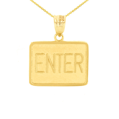 Yellow Gold Enter Exit Street Sign Pendant Double Sided Pendant Necklace
