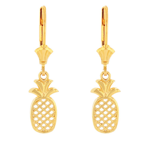 14K Solid Yellow Gold Pineapple Earring Set