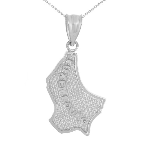 Solid White Gold Country of Luxembourg  Geography Pendant Necklace