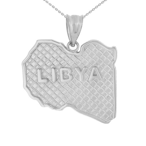 Solid White Gold Country of Libya Geography Pendant Necklace