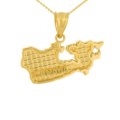 Solid Yellow Gold Country of Canada Geography Pendant Necklace