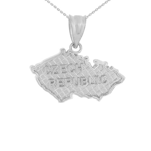 Solid  White Gold Country of Czech Republic Geography Pendant Necklace