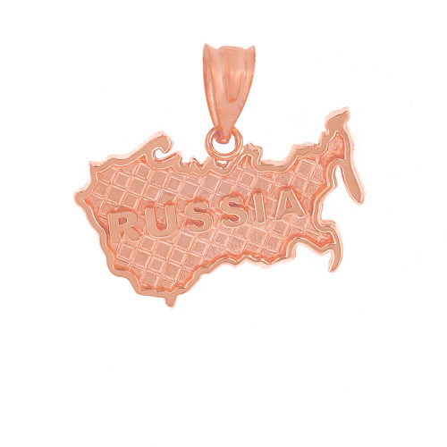 Solid Rose Gold Country of Russia Geography Pendant Necklace