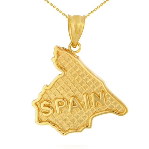 Solid Yellow Gold Country of Spain Geography Pendant Necklace