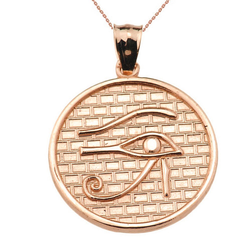 Rose Solid Gold Eye of Horus Round Charm Pendant (13 steps)