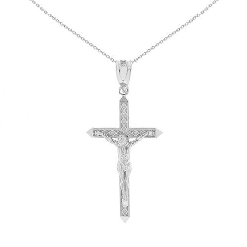 Solid White Gold Passion Cross Crucifix Pendant Necklace 1.23" ( 31 mm )