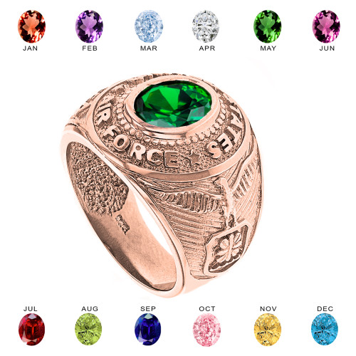 Solid Rose Gold United States Air Force Men's CZ Birthstone Ring