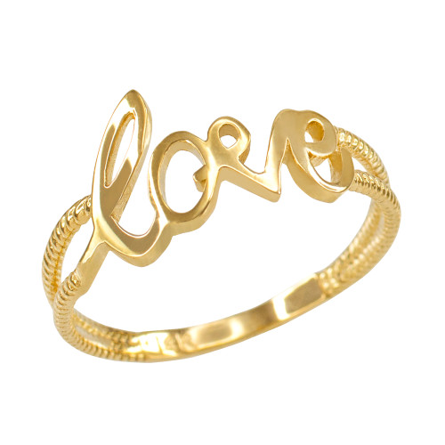Gold "Love" Script Statement Ring for Women
