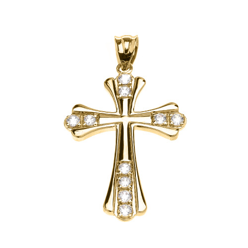 Yellow Gold Elegant Diamond Cross Pendant Necklace