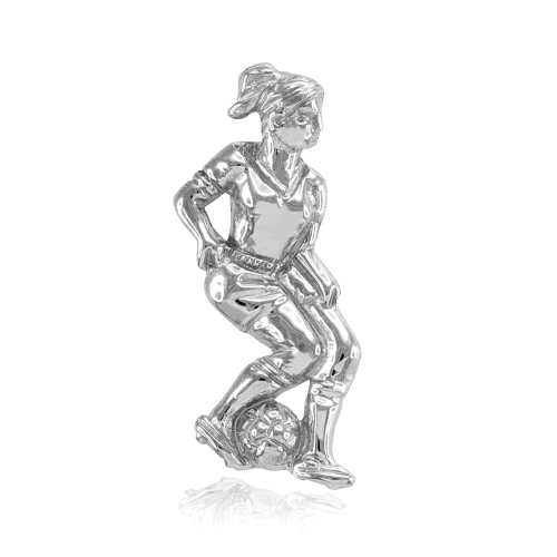 Silver Female Soccer Player Futbol Sports Pendant