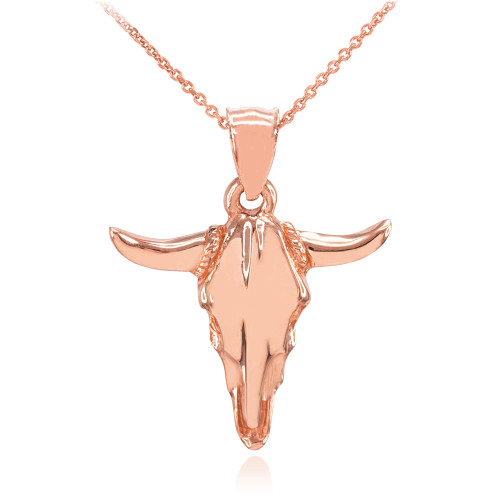 Polished Rose Gold Bull Head Pendant Necklace