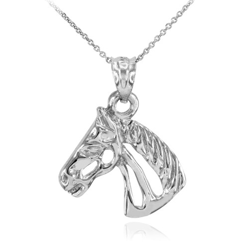 White Gold Lucky Horse Head Pendant Necklace