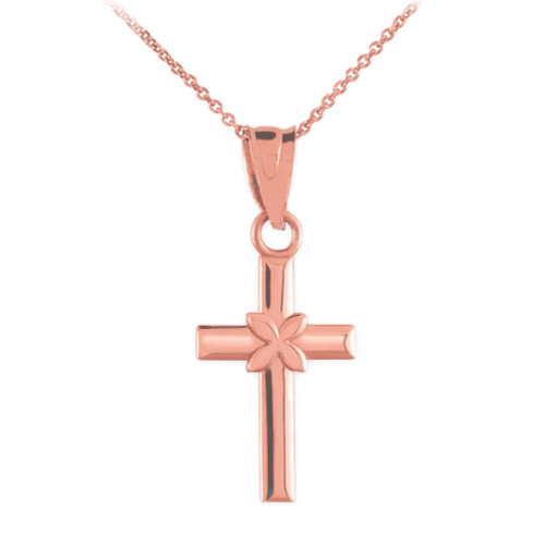 Rose Gold Four-Leaf Clover Cross Charm Pendant Necklace