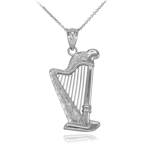 White Gold Harp Pendant Necklace