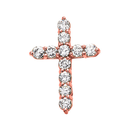 Rose Gold Elegant 4 Carat Round Cubic Zirconia Cross Pendant Necklace (Medium)