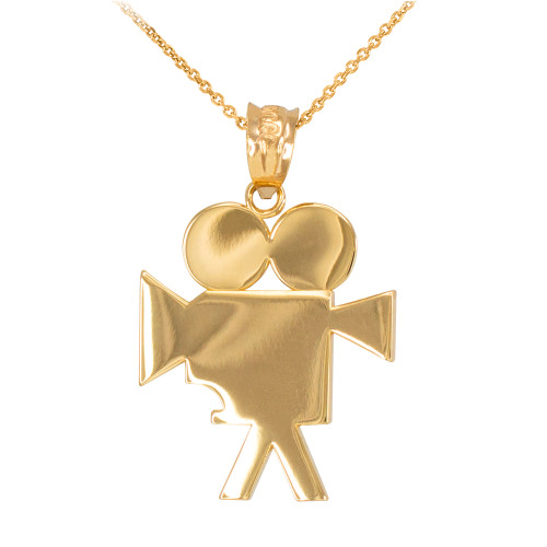 Polished Yellow Gold Hollywood Film Animation Camera Pendant Necklace