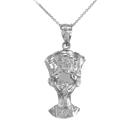 White Gold Egyptian Queen Nefertiti Pendant Necklace