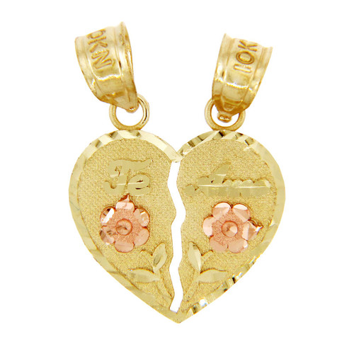 Gold Pendants - Two Tone Gold Te Amo Breakable Heart Pendant