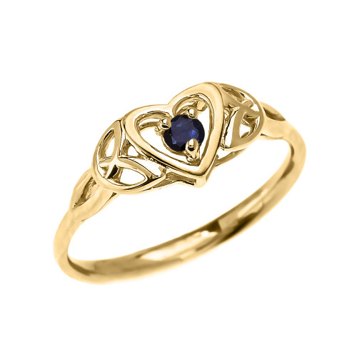 Trinity Knot Heart Solitaire Sapphire Yellow Gold Proposal Ring