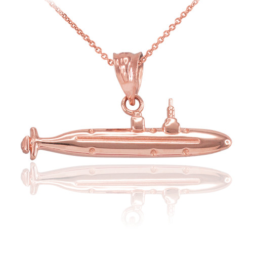 Polished Rose Gold Submarine Boat Pendant Necklace