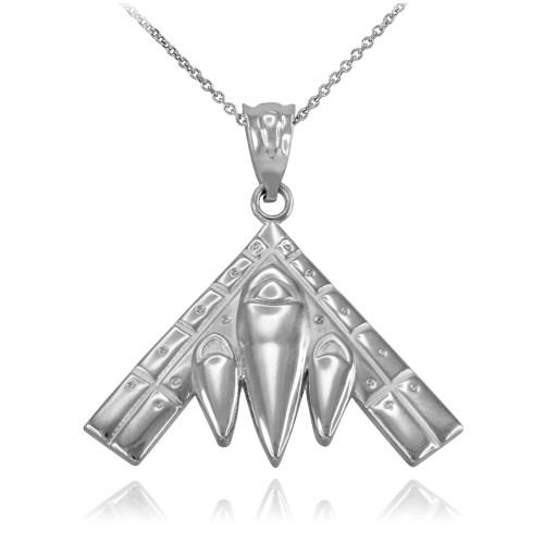 Sterling Silver Military Stealth Aircraft Pendant Necklace