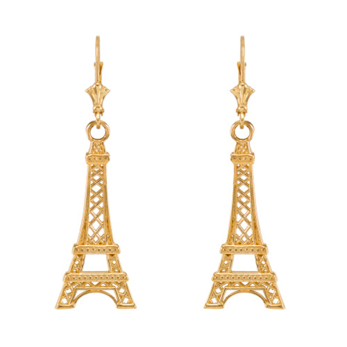 14k Yellow Gold Paris Eiffel Tower Earrings