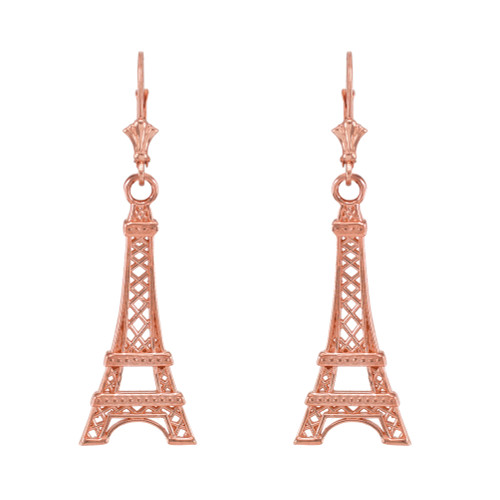 14k Rose Gold Paris Eiffel Tower Earrings