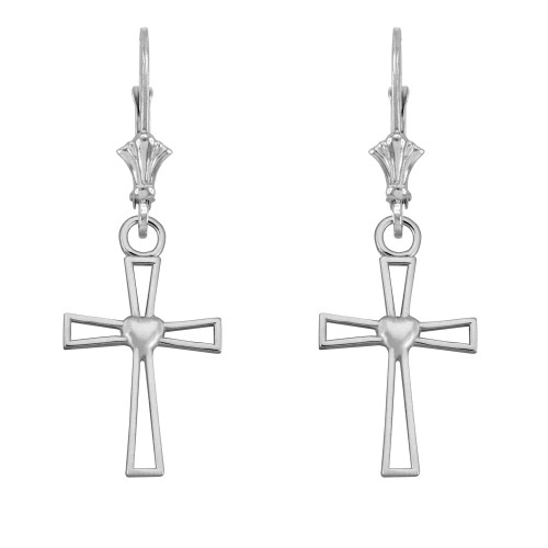 Sterling Silver Cutout Heart Cross Earrings