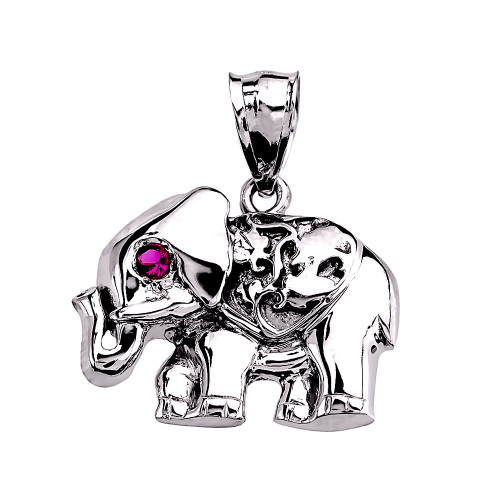 Sterling Silver Red CZ Elephant Pendant Necklace