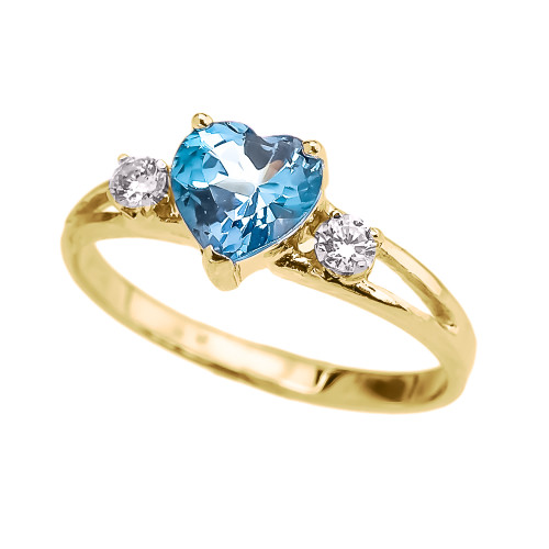 Yellow Gold Blue Topaz Heart Ring