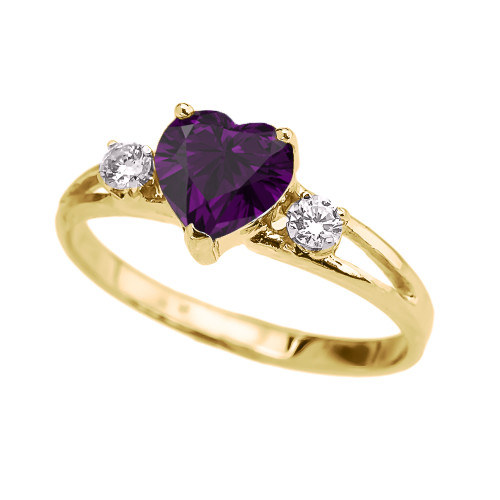 Yellow Gold Amethyst Heart Proposal/Promise Ring