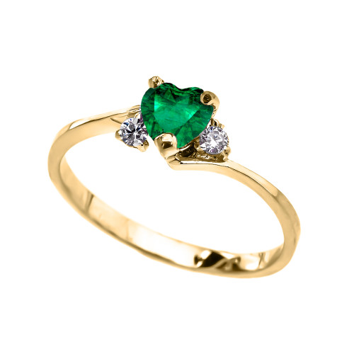 Dainty Yellow Gold  (LCE) Emerald Heart Promise Ring