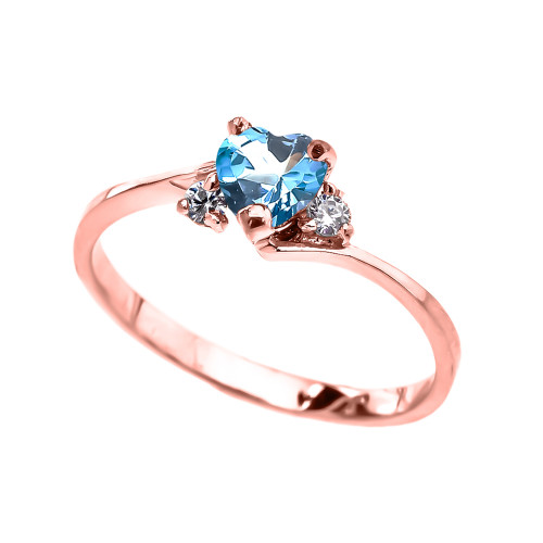 Dainty Rose Gold Blue Topaz CZ Heart Promise Ring