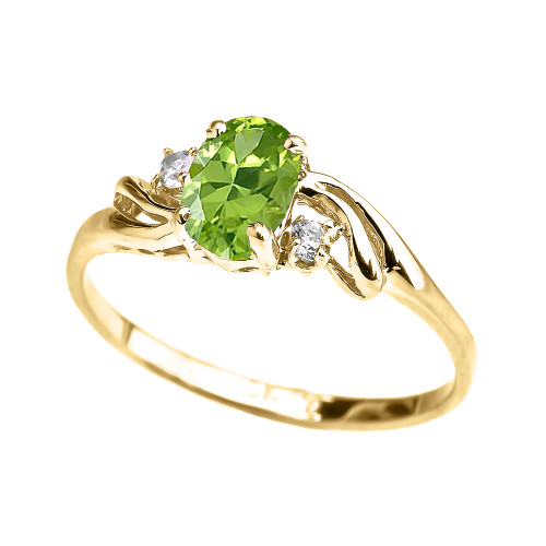 Yellow Gold CZ Peridot Oval Solitaire Proposal Ring