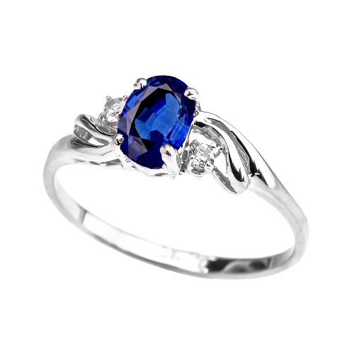 White Gold CZ Sapphire Oval Solitaire Proposal Ring