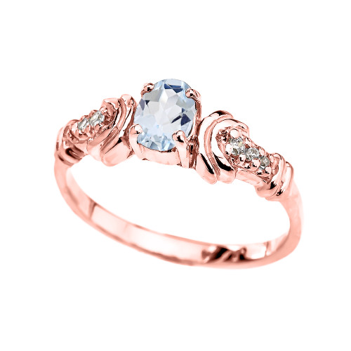 Rose Gold Diamond and Aquamarine Oval Solitaire Proposal Ring