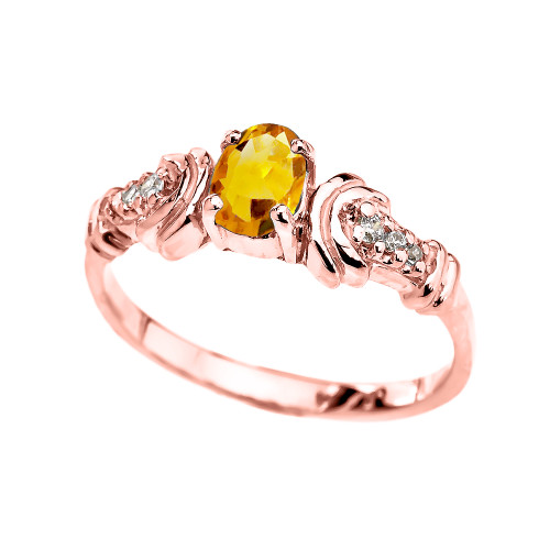 Rose Gold Diamond and Citrine Oval Solitaire Proposal Ring