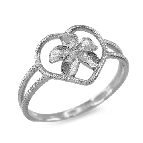 Sterling Silver Plumeria Heart Ring