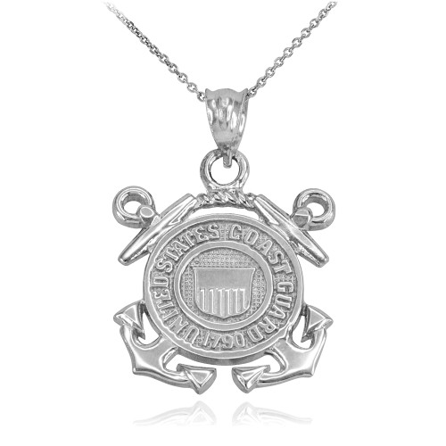 White Gold U.S Coast Guard Pendant Necklace