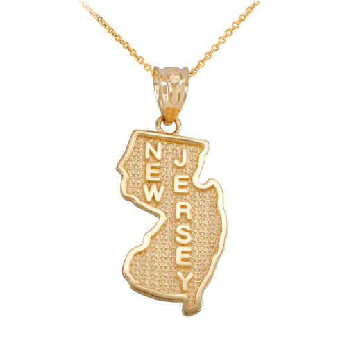Yellow Gold New Jersey State Map Pendant Necklace