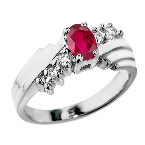 Sterling Silver White Topaz and (LCR) Ruby Ladies Ring