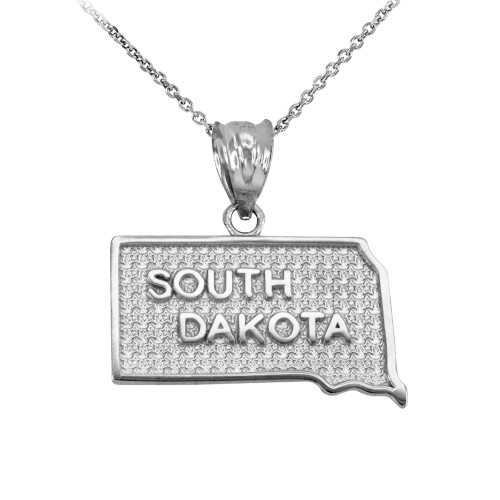 White Gold South Dakota State Map Pendant Necklace