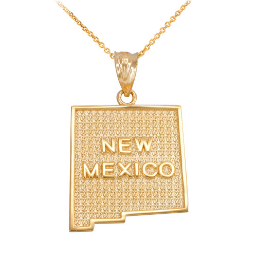 Yellow Gold New Mexico State Map Pendant Necklace