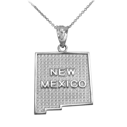White Gold New Mexico State Map Pendant Necklace