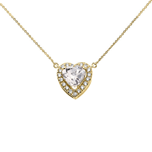 Elegant Yellow Gold Diamond and April Birthstone Heart Solitaire Necklace