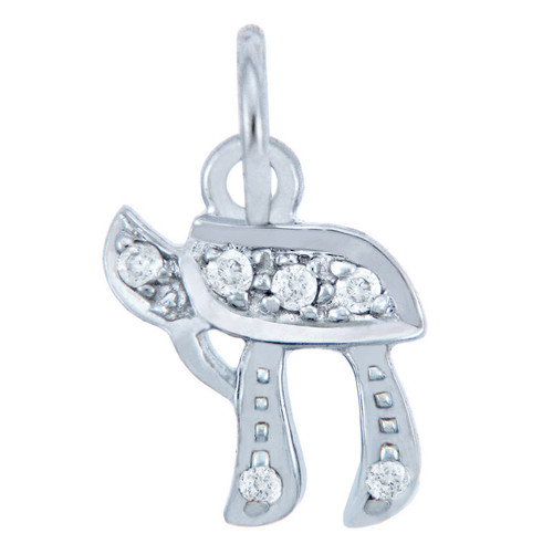 Diamond Pendants - Jewish White Gold Chai Pendant with Diamonds