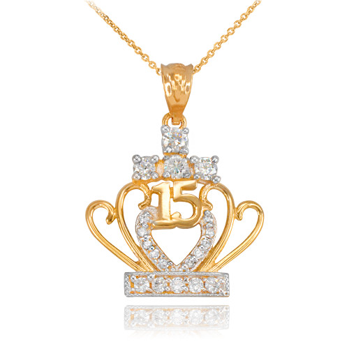 Gold Quinceanera 15 Años CZ Pendant Necklace