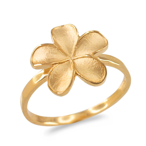 Gold Matte Finish Hawaiian Plumeria Flower Ring