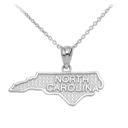 White Gold North Carolina State Map Pendant Necklace