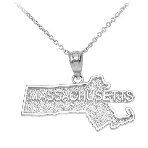 White Gold Massachusetts State Map Pendant Necklace